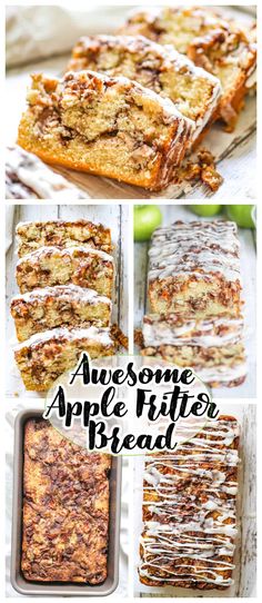 an image of apple bread with cinnamon glazes on top and the words awesome apple butter bread above it