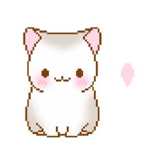 a pixel art image of a cat with pink eyes