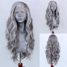 PRICES MAY VARY. 1.Material Description Heat friendly fiber sythetic hair heat resistant up to 160 degrees centigrade (320 degrees fahrenheit), the matte texture makes it more natural even looks like as real hair. 2.Hair density It has 150% hair density, super thick and full hair and the wefts can't came out easily. 3.Cap and Lace Circumference 22.5 Inches Stretched Medium Cap (Average Cap Size) with Adjustable Straps and 3 Combs.Half hand tied lace front wig with lace 2.5 inches parting space i Silver Wigs, Grey Blonde, Celebrity Wigs, Hair Color Chart, Wig Party, Grey Wig, Halloween Wigs, Synthetic Lace Wigs, Natural Wigs