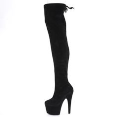 7" High Heel, 2 3/4" Platform Pull On Thigh High Boots. Back Topline Lacing Featuring Fully Wrapped Bottom. Black Stretch Faux Suede. Styles: Stripper Dancing Clubbing Dance Winter Dominatrix Drag Roda-3008 Fitted High Cut Platform Boots, Fitted Knee-high Platform Boots For Club, Fitted High Cut Heeled Boots For Night Out, Fitted High-cut Heeled Boots For Night Out, Fitted High Cut Winter Boots, Fitted High-cut Winter Boots, Fitted Black Knee-high Platform Boots, Black Fitted Knee-high Platform Boots, Fitted High Cut Boots For Night Out