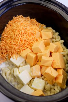 cheese, macaroni and cheese in a slow cooker