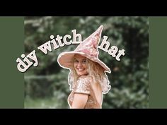 a woman wearing a pink witches hat with the words, diy witch hat on it