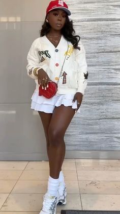 White Outfits For Women Black Women, Hbcu First Day Outfit, Muscle Shirt Outfit Black Women, Cardigan And Skirt Outfit Black Women, Urban Business Casual Women, Football Game Outfits For Black Women, Outfits For Atlanta, Fashion Inspo Black Women, White Skirt Outfit Black Women