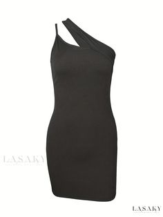 Lasaky - Elegant Cut-out Dress: Stylish One-Shoulder Sleeveless Bodycon Dress for Spring & Summer, Womens Apparel Summer One-shoulder Stretch Sleeveless Dress, Black Bodycon One-shoulder Dress For Summer, Black Bodycon One-shoulder Summer Dress, Black Bodycon One Shoulder Dress For Summer, Black Stretch One Shoulder Dress For Summer, Bodycon Sleeveless One Shoulder Dress For Summer, Dress Stylish, Womens Apparel, Boho Fabric