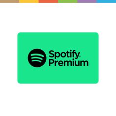 the spotify premium logo on a green square with rainbows in the back ground