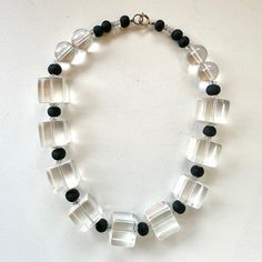 Very chunky, funky, fun 80's lucite ice cube statement necklace, originally purchased from The Museum of Contemporary Art in Chicago. Clear lucite and black beads. 18" long. In great vintage, pre-owned/worn condition. Clear Bead Necklace, Cube Necklace, Lucite Jewelry, Chunky Bead Necklaces, Artisan Bracelets, Necklace Craft, Funky Jewelry, Museum Of Contemporary Art, Vintage Lucite