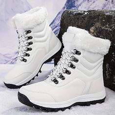 Category:Boots; Upper Materials:PU; Season:Winter; Heel Type:Flat Heel; Gender:Women's; Toe Shape:Round Toe; Type:Booties Ankle Boots,Fleece Lined; Style:Comfort,Casual; Heel Height(inch):<1; Outsole Materials:Rubber; Occasion:Daily; Closure Type:Elastic Band; Pattern:Solid Color; Listing Date:10/15/2023; 2024 Trends:Snow Boots,Plus Size,Waterproof Boots Winter Flats, Outdoor Boots, Winter Ankle Boots, Hiking Boots Women, Estilo Chic, Sneakers Mode, Ankle Boots Flat, Boots Women Fashion, Snow Boots Women