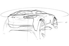 a drawing of a sports car in the middle of it's sketching process