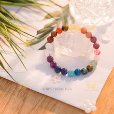 Listing is for 1 Chakra Bracelet, select from either 4mm bead size or 8mm bead size.  💎Bracelet Size: 1 size fits most. Elastic stretchy beaded bracelet. Fits most wrist size 5.5-7 inches.  💎Bead Size: 4mm or 8mm 💎Gemstones included in the 4mm Chakra Bracelet: amethyst, rose quartz, green aventurine, carnelian, red jasper, red garnet, tigers eye, lapis lazuli, sodalite, clear quartz, smoky quartz, howlite, black obsidian, rainbow hematite, turquoise howlite, sea sediment jasper, red tigers ey Multicolor Crystal Bracelet With Spacer Beads For Healing, Symbolic Natural Stone Beaded Bracelets With Round Beads, Symbolic Beaded Bracelets With Natural Round Beads, Symbolic Beaded Bracelets With Natural Stones, Symbolic Natural Stone Beaded Bracelets, Multicolor Beaded Bracelets With Spacer Beads For Meditation, Holistic Multicolor Crystal Bracelet With Round Beads, Symbolic Multicolor Round Beads Bracelets, Symbolic Multicolor Round Beads Bracelet