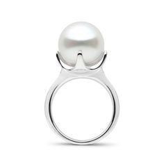 The "Oracle Collection" ring features a large 11.0-12.0 mm, AAA quality White South Sea pearl, prominently displayed in the contoured embrace of it's sleek setting. This impressive design is available in your choice of 14-karat white, yellow or rose gold. Like a vision of the divine, this ring "speaks" the wisdom of the truest kind of natural beauty. Elegant Wedding Dome Ring With Concave Design, Elegant Concave Dome Ring For Wedding, Formal Minimalist Pearl Ring With Polished Finish, Timeless Pearl Ring With Polished Finish For Formal Occasions, Minimalist Polished Pearl Ring For Formal Occasions, Elegant Dome Ring With Tension Setting, Modern White Gold Pearl Ring For Anniversary, Formal White Gold Pearl Ring With Polished Finish, Timeless White Gold Pearl Ring With Polished Finish