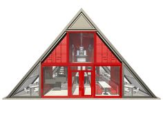 a red and white house is shown in the shape of a triangle