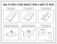 instructions for how to make a mini booklet from a sheet of paper with pictures on it