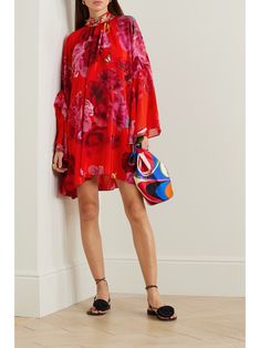 CAMILLA Crystal-embellished floral-print silk-chiffon mini dress | NET-A-PORTER Designer Red Summer Dresses, Designer Red Dresses For Summer, Red Silk Dress With Printed Details, Red Silk Dresses With Printed Details, Silk Red Printed Dress, Red Printed Silk Dresses, Designer Red Silk Dress, Camilla Clothing, Embellished Collar