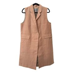 GREY JASON WU Sleeveless Vest Style Trench Sz 4 NWOT Beige sateen twill (similar to a wool texture) sleeveless trench. Vest style. High side slits. Leather details on front. Flap front pockets. Lined. New without tags - no material tag and small pen mark on back (would come out with a wash). Size 4 20.75" pit to pit, 42.5" long Long Blazer Vest, Trench Vest, Long Jackets For Women, Sleeveless Trench, Wool Texture, Faux Leather Vest, Vintage Chanel Handbags, Vest Style, Grey Vest