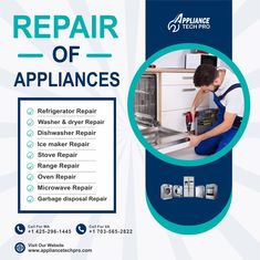 an advertisement for appliance repair company with the words repair of appliances on it