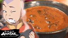 an animated image of a bowl of stew with the caption avatar in front of it