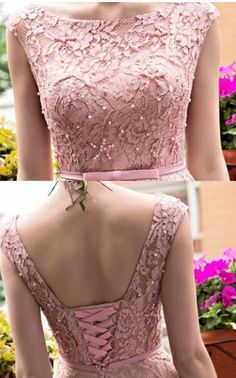 New Blush Pink Elegant Tea Length Full Lace Prom Dress Neck Cap Sleeves homecoming Gown Dubai with Bow by prom dresses, $160.00 USD Backless Blouse Designs, Saree Blouse Neck Designs, Lehenga Blouse Designs, Blouse Back Neck Designs, Sari Blouse Designs, Dress Neck, Silk Saree Blouse Designs, Blouse Designs Indian, Kurta Neck Design