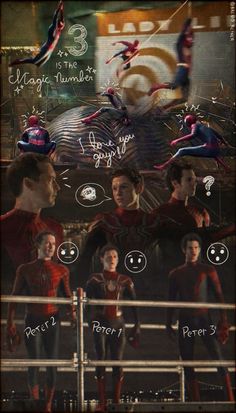 the poster for spider - man is displayed in front of other characters and their names