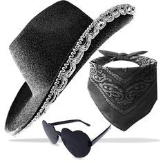 PRICES MAY VARY. The Black Cowboy Hat for women, Made of Felt and the whole surface of the hat was covered with tiny shimmering threads, there is a glittering fringe under the hat brim, For the perfect match, we also offer Black heart-shaped sunglasses and Black cowboy bandanas, Great party favors for girls The Ideal Party Supplies for A Girls and Womens Birthday Party, One Size Fits Most Adult Girls, the Inner Circumference of These sparkly costume hats is about 20½-22½ Inch, the size of cowgir Sparkly Costume, Pink Cowgirl Hat, Cowboy Bandana, Western Style Dresses, Round Dress, Womens Birthday, Rodeo Party, Pink Cowboy Hat, Black Cowboy Hat