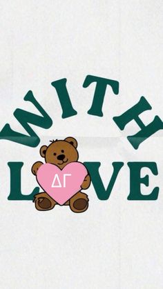 a teddy bear holding a pink heart with the words write love on it's side