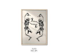 two skeletons playing with each other in front of a white background and the words food moon written