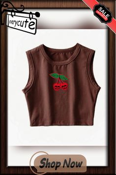 Summer Sexy Slim Crop Top Womens Elasticity Slim Tank Tops Tees Novelty Cherry Top Cropped Feminino Black White Slim Tank Top, Top Cropped, Cherry On Top, Cami Tanks, Crop Tops Women, Crop Top, Cherry, Tops & Tees, Black White