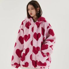 Heart Jacket, Fuzzy Coat, Aelfric Eden, Drawstring Detail, Cotton Coat, Fleece Coat, Heart Pattern, Look Plus