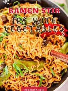 ramen stir fry with veggies in a skillet on top of a table