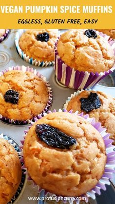 vegan pumpkin spice muffins with raisins, gluten free, easy