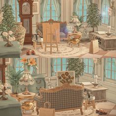 two pictures of an old fashioned living room