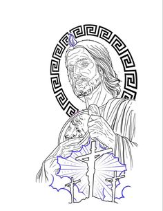 a drawing of jesus holding the cross with his hands