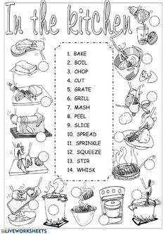 the kitchen worksheet for kids to learn how to cook and prepare food in the kitchen