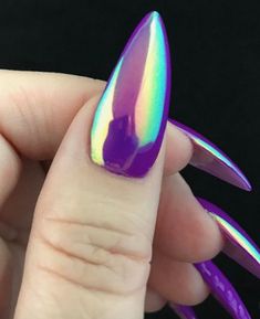 Chrome Coffin, Purple Holographic, Ideas Nails, Popular Nails, Nail Games