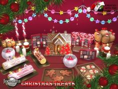 christmas treats are arranged on the table with candy and candies in front of them