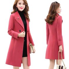 GLORIA Design Women's Fine Fashion Watermelon Pink Elegant Luxury Style Designer Wool Coat