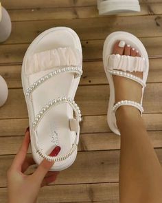 Fancy Sandals, Pretty Sandals, Pretty Shoes Sneakers, Fashion Shoes Heels, Cute Shoes Heels, Shoes Heels Classy, Shoes Outfit Fashion, Fashion Slippers, Fancy Shoes