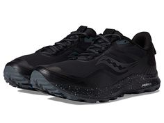 Saucony Peregrine Ice+ 3 - Men's Shoes : Black/Shadow : Stay active in style and cmfort with the Saucony Peregrine Ice+ 3 sneakers. Textile and synthetic upper. Lace-up closure. Round-toe silhouette. Textile lining and insole. Synthetic outsole. Imported. Measurements: Weight: 11 oz Product measurements were taken using size 9, width D - Medium. Please note that measurements may vary by size. Weight of footwear is based on a single item, not a pair. Mens Shoes Black, Black Shadow, Peregrine, Stay Active, Brooks Sneaker, Shoes Black, All Black Sneakers, Black Shoes, Athletic Shoes