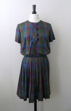 1950s  Plaid Dress ..  Vintage Day Dress by bottleblondevintage, $38.00 Vintage Day Dress, 1950s Dresses Vintage, Plaid Dress Vintage, Dress With Pleated Skirt, 1950s Dress, Christian Women, Day Dress, Plaid Dress, Dress Vintage