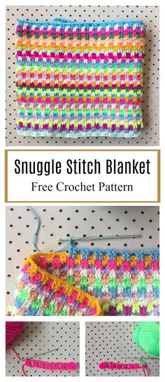 a crocheted purse is shown with the text, snuggle stitch blanket free crochet pattern