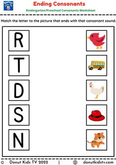 worksheet for beginning and ending sounds with pictures to be used in the following words