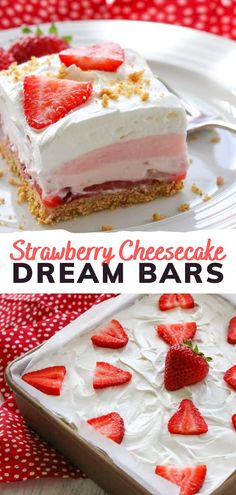 strawberry cheesecake dream bars on a plate