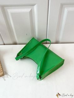 Bird in Bag - Faux Patent Leather Simple French Baguette Clutch Trendy Leather Baguette School Bag, Trendy Faux Leather Satchel Baguette Bag, Trendy Faux Leather Baguette Satchel Bag, Casual Rectangular Faux Leather Baguette Bag, Casual Faux Leather Baguette Bag, Green Baguette Bag With Zipper Closure, Green Rectangular Baguette Bag With Zipper Closure, Green Rectangular Baguette Bag With Zipper, Green Faux Leather Rectangular Shoulder Bag