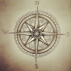 a drawing of a compass on paper