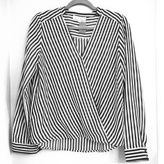 New With Tags- Boutique Striped Blouse, Cross Front With Snap Closure And Button Sleeves. Looks Great With Jeans Or Black Dress Pants. Sizing Runs A Bit Small In My Opinion. Chic Striped Blouse For Workwear, Striped V-neck Blouse For Work, Black V-neck Shirt For Office Wear, Striped Top For Office Wear In Spring, Striped Tops For Spring Office Wear, Tree Black And White, Love Tree, Tree Tops, Black Dress Pants