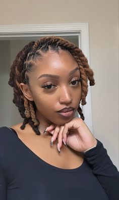 Side Part Loc Retwist, Women Dread Hairstyles, Arnell Armon Tattoos, Formal Locs Hairstyles Black Women, Shirt Loc Hairstyles, Loc Knots Styles Short, Styling Dreads Black Women, Chin Length Locs, Professional Locs Black Women