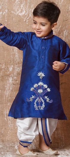 Blue color Boys Dhoti Kurta in Dupion Silk fabric with Embroidered, Thread work Boys Kurta, Kids Designer Dresses, Dupion Silk, Kurta Designs, Boy Blue, Thread Work, Newborn Boy, Silk Fabric, Kids Boys