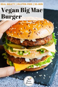 vegan big mac burger with cheese and lettuce