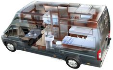 the interior of a van is depicted in this graphic art work, which shows how it's made