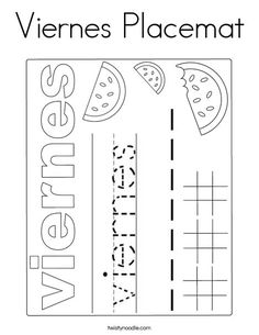 a coloring page with words and pictures for the word's placemat on it