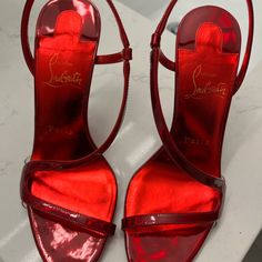 Never Worn Outdoors. Like New. One Size Too Big For Me. Red High Heel Sandals, High Heeled Sandals, Red High Heels, Red High, Louboutin Shoes, Heeled Sandals, Christian Louboutin Shoes, High Heel Sandals, Shoes Women Heels